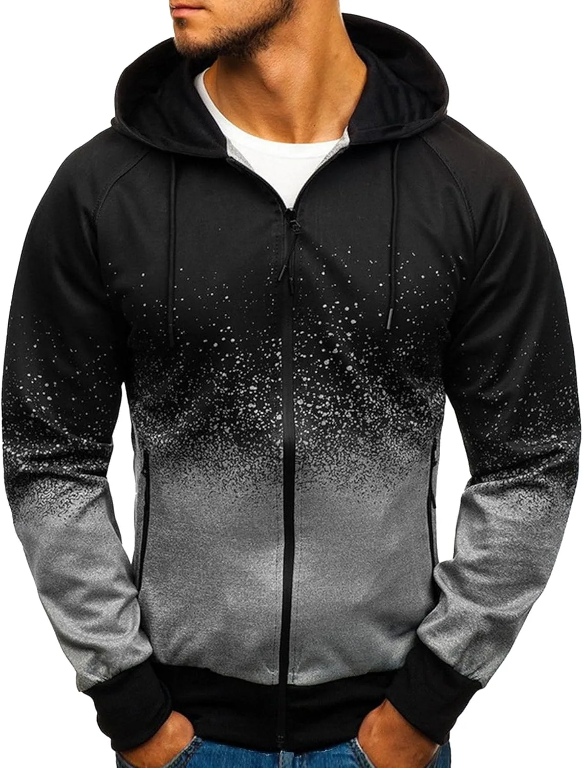 

Мужской градиентный худи с принтом, зимний, с карманами