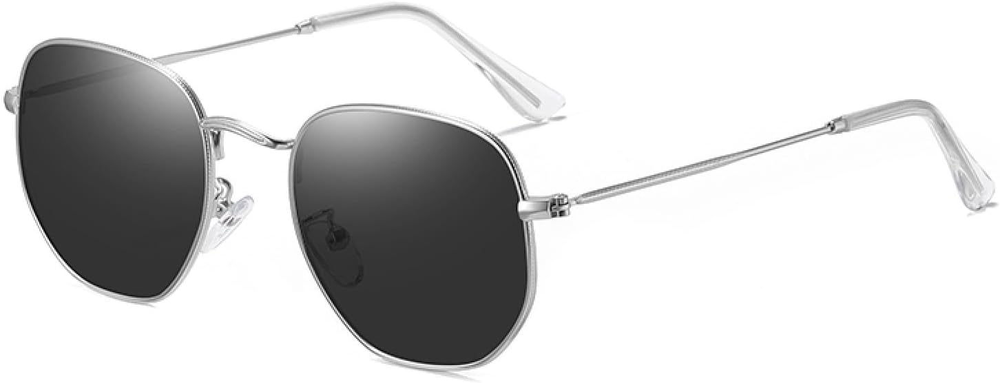 

Модные женские солнцезащитные очки с маленьким шестиугольным оправой, мужские ретро-солнцезащитные очки из металла с защитой от УФ-излучения UV400 TOIPASTN, Silver-gray