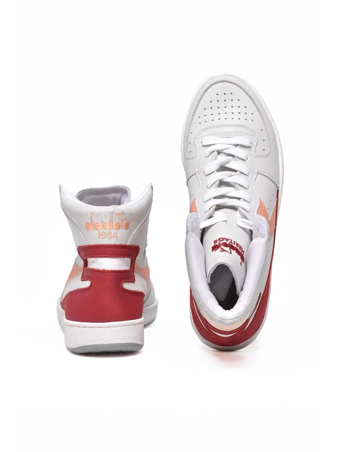 DIADORA HERITAGE Серые и красные кожаные кроссовки-корзинки — фото 3