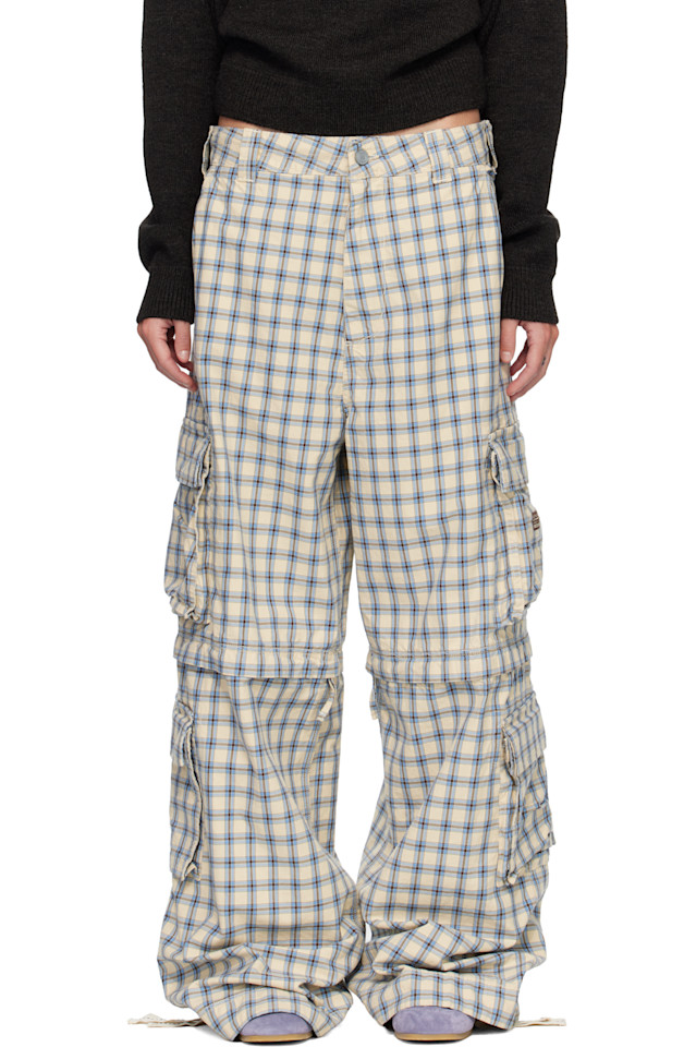 

Erl Бежево-Голубые клетчатые брюки-карго с отстегивающимися штанинами