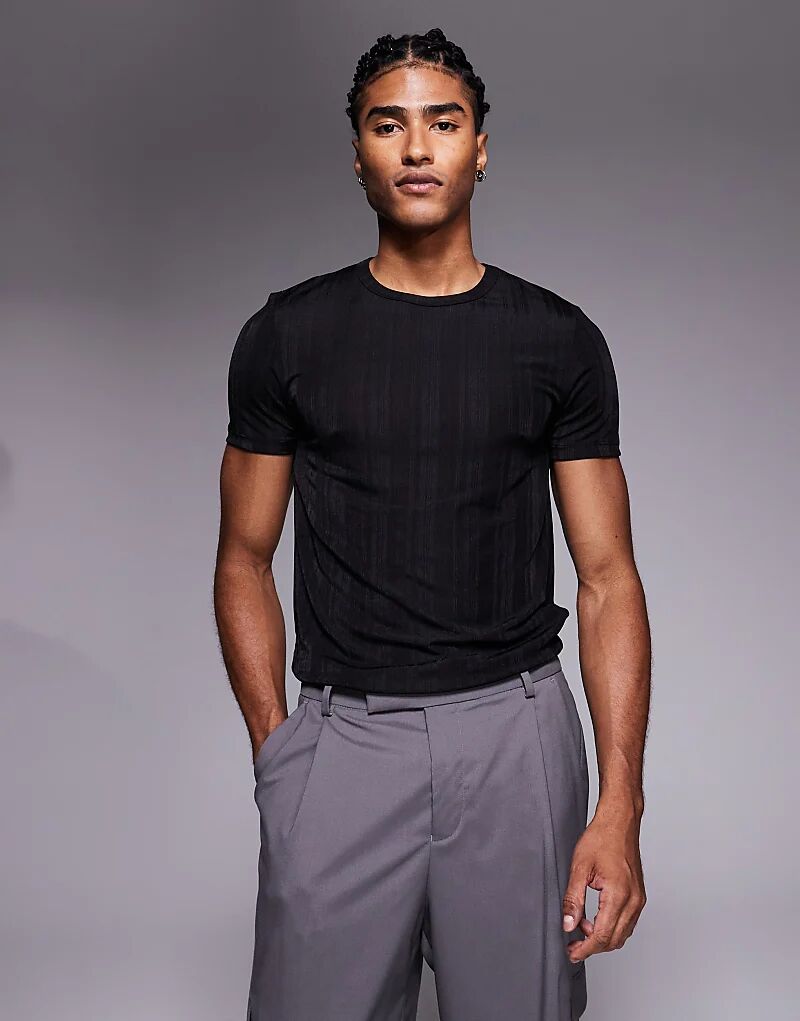 

Футболка ASOS DESIGN Muscle из черной прозрачной ребристой сетки