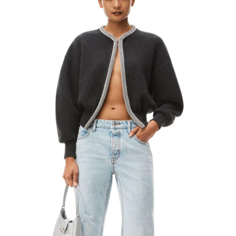 Женский кардиган с кристаллами, цвет древесный уголь, Alexander Wang, угольно-серый — фото 3
