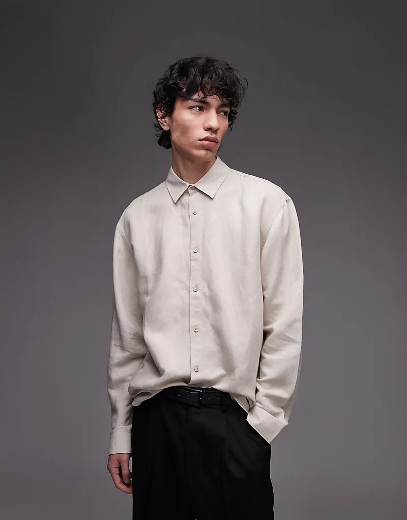 

Рубашка Topman с длинными рукавами из льняной смеси цвета экрю