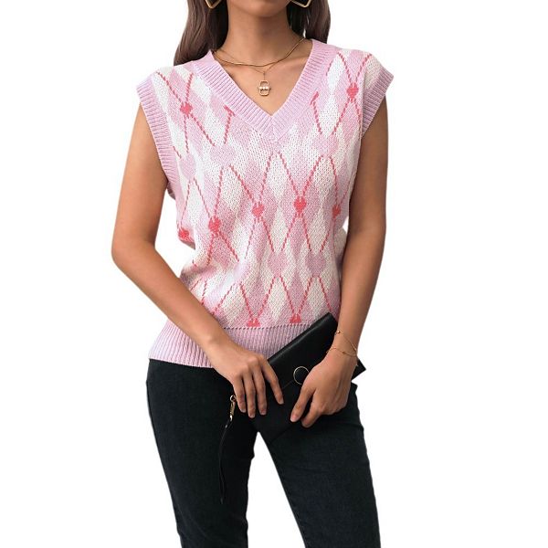 

Женский свитер-жилет y2k без рукавов в клетку повседневный милый вязаный кроп-топ Yesfashion