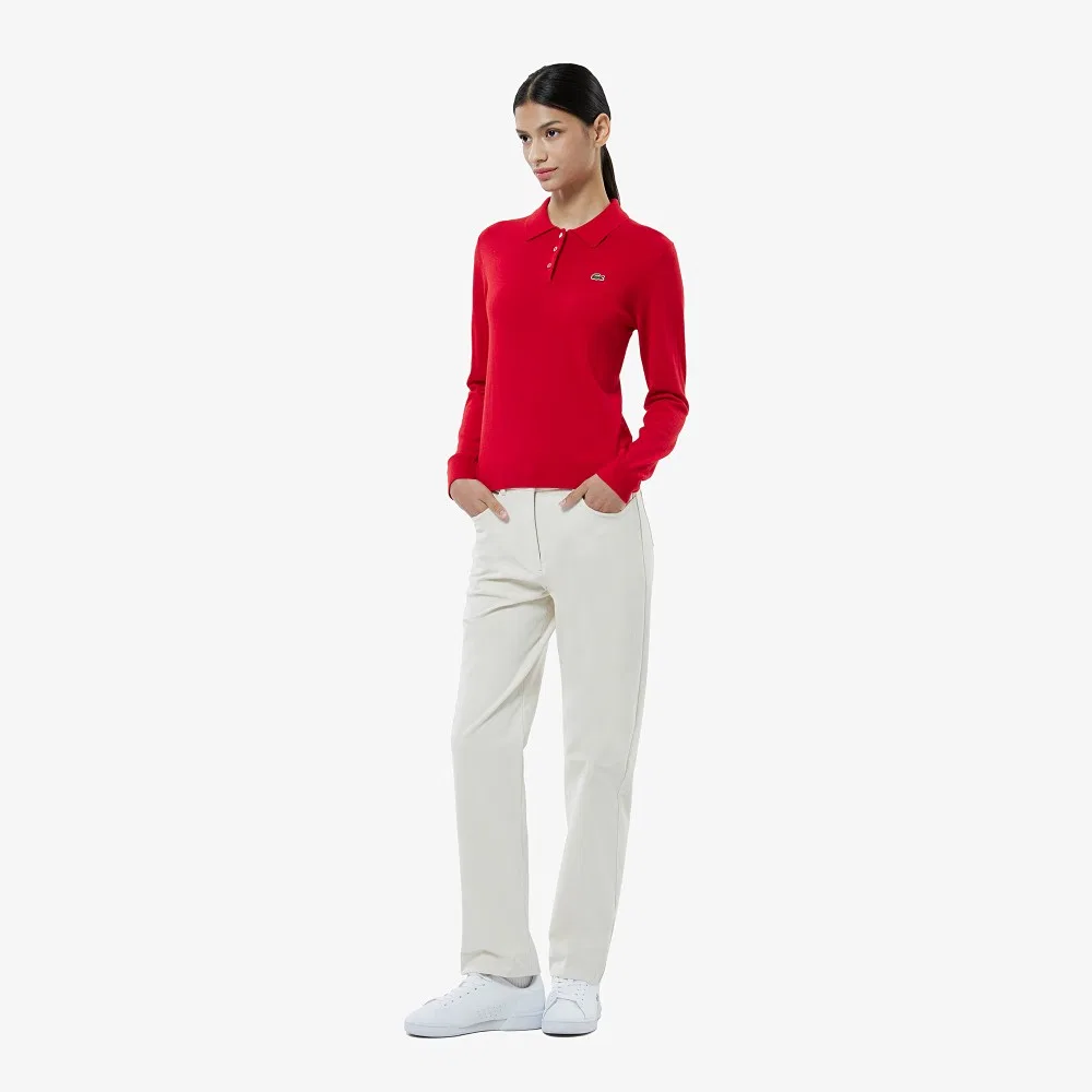 Свитер поло Lacoste с длинным рукавом, красный — фото 4