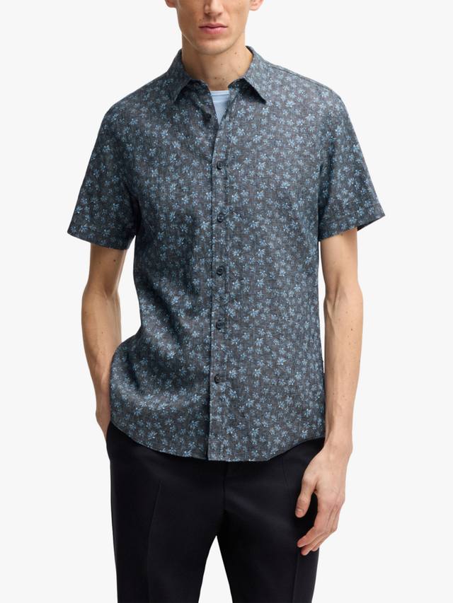 

BOSS Slim Fit рубашка с цветочным принтом из льняной смеси HUGO BOSS, Dark Blue