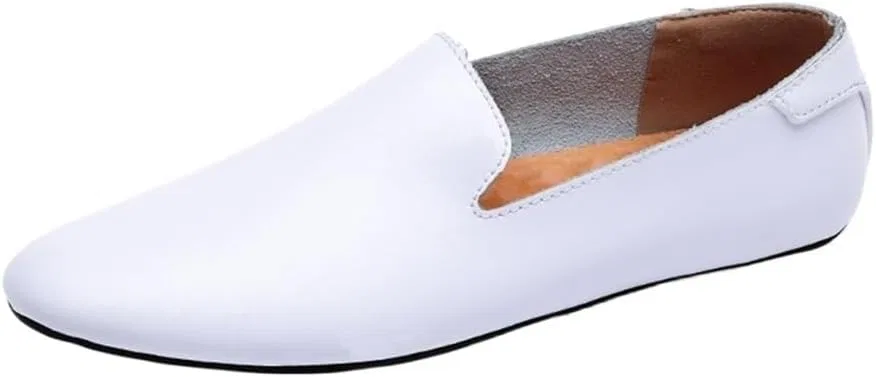 Лоферы кожаные Mens Genuine Leather Loafers Pointed Toe Flat Heel Anti-Slip Slip-On Shoes for Business Casual Office Work Wedding, белый DHFIRUFSHLO