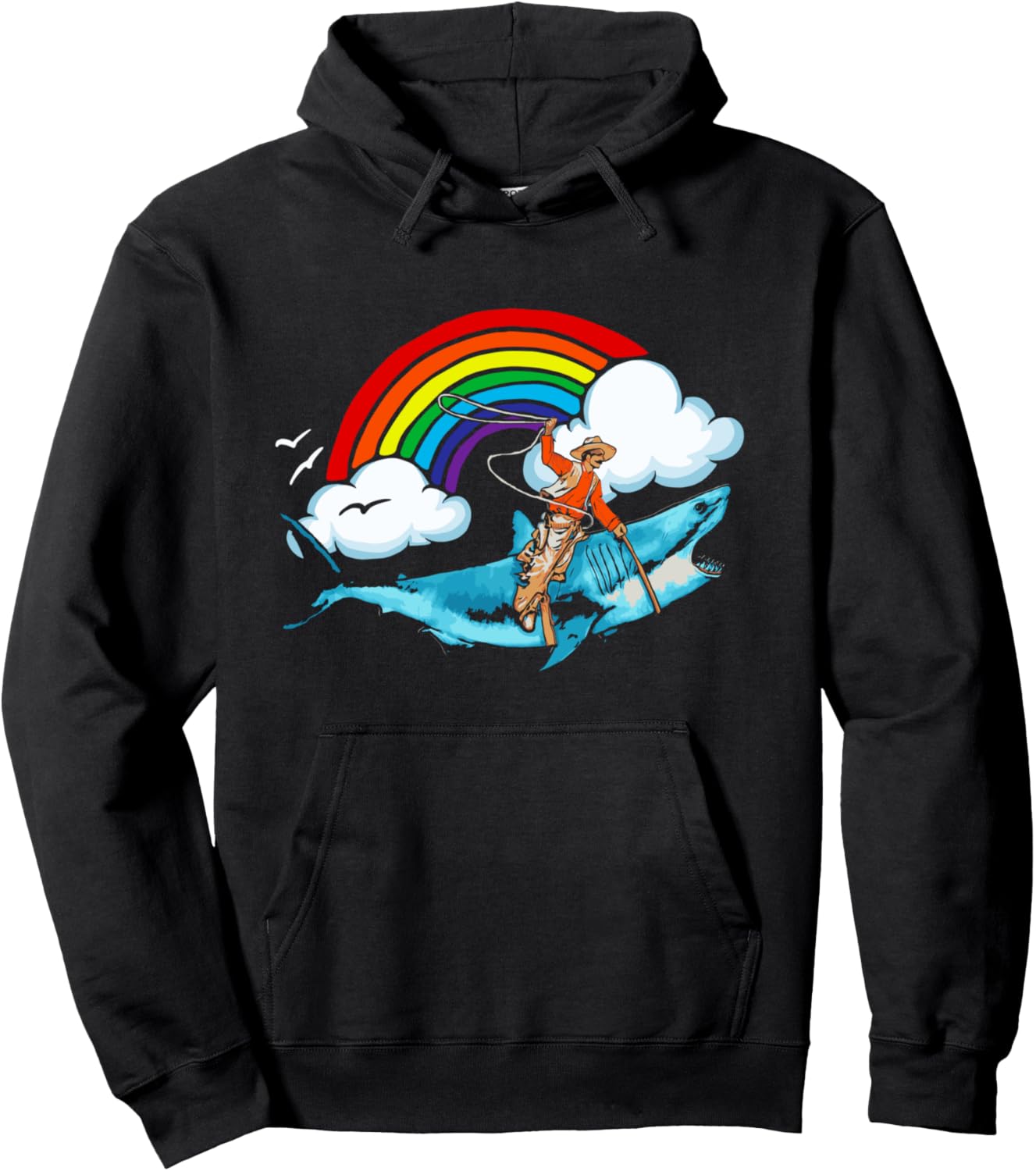 

Забавная толстовка с капюшоном Любитель акул, ковбой на большой белой радуге Giant Step Design Co.