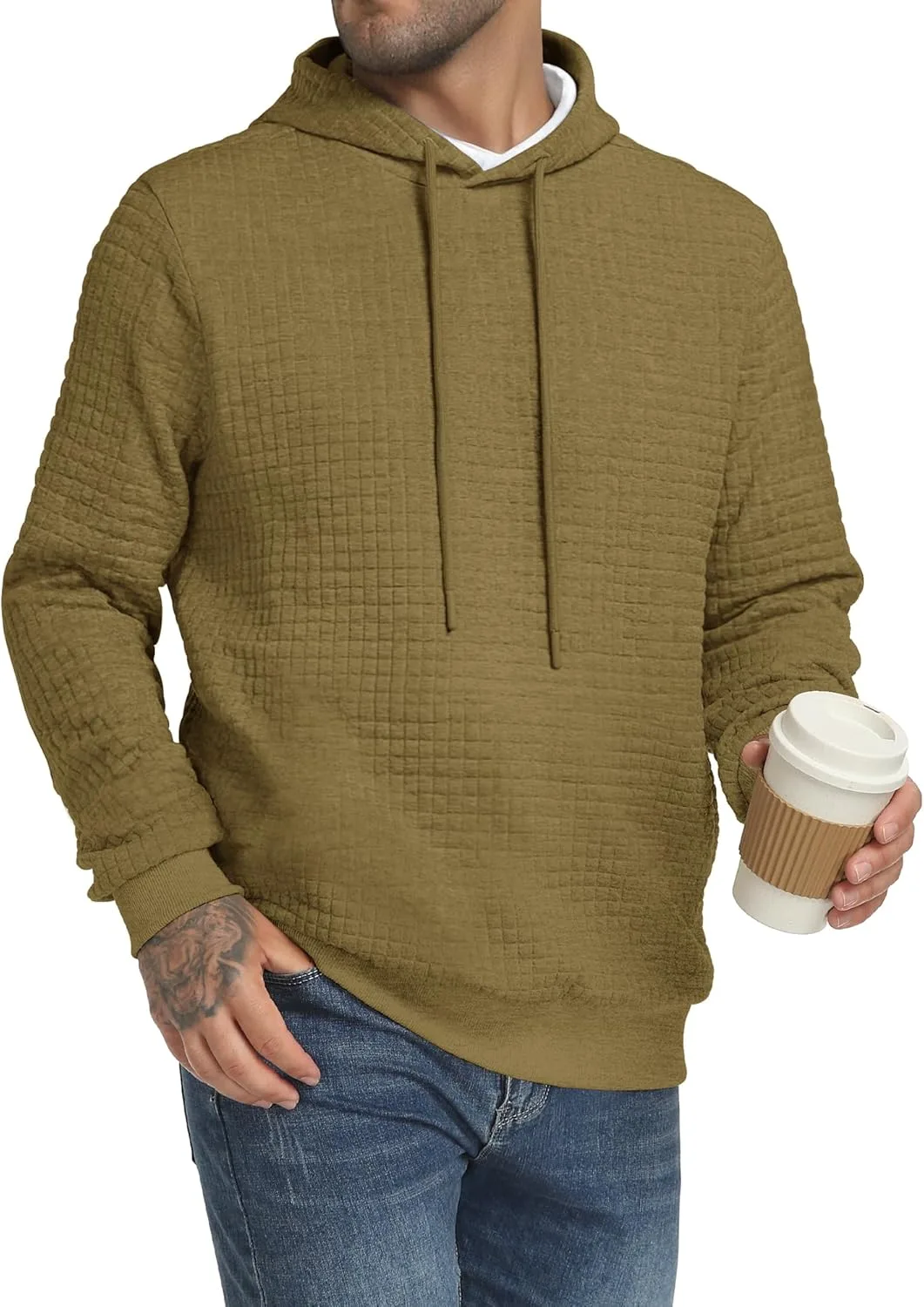 

Мужской худи с капюшоном на шнурке, вязаный вафельной вязкой TUREFACE