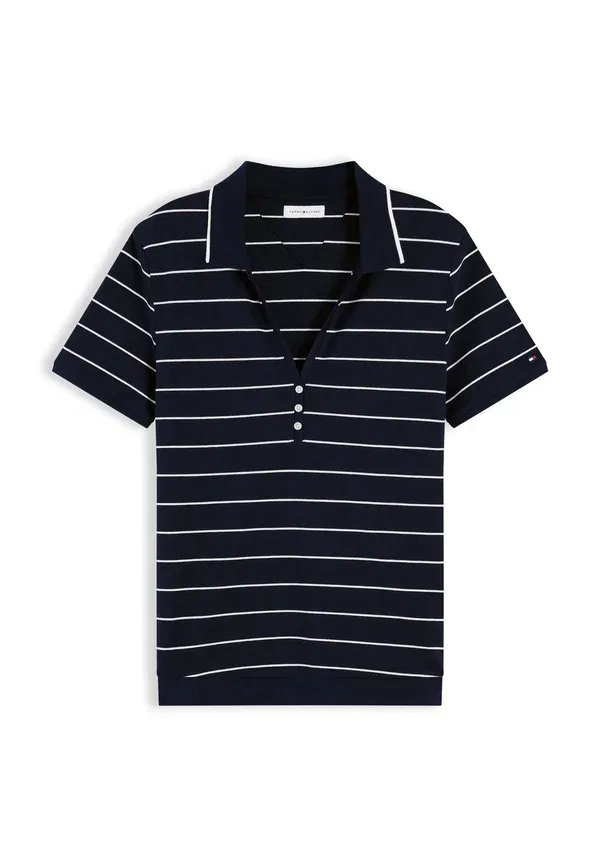 Поло Tommy Hilfiger, fine stp dark night navy / white, темно-синий с белым — фото 4