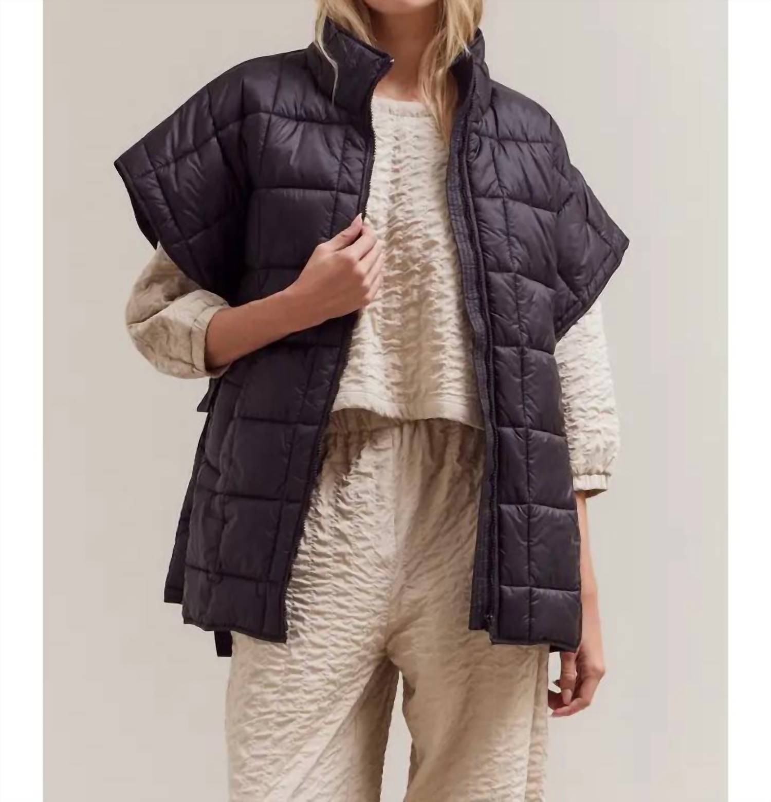 

GRADE & GATHER Стеганый стеганый жилет с высоким воротником на молнии, черный