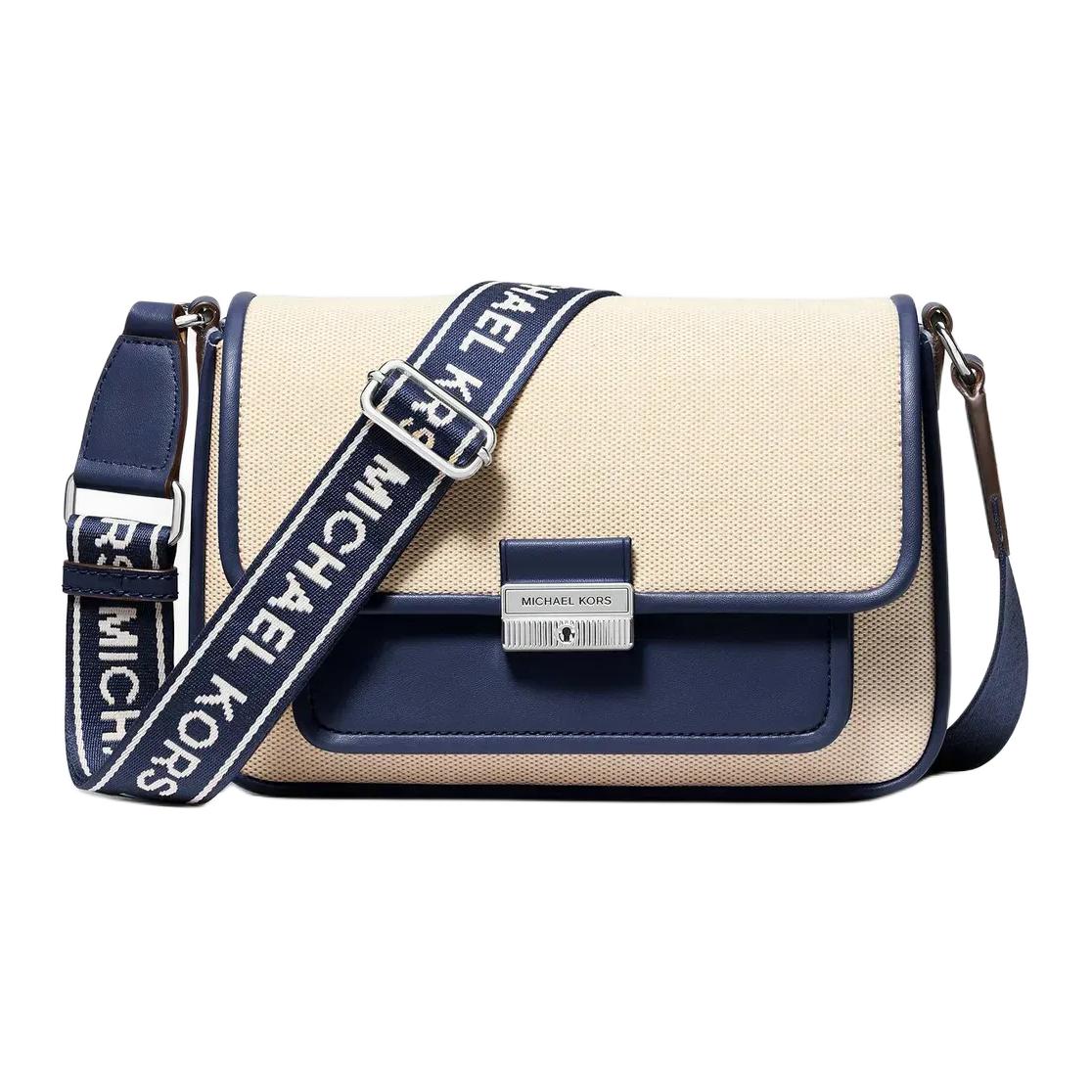 

MICHAEL KORS Bradshaw Fabric Crossbody Bag, Shoulder Bag Medium Women's Beige & Marine Blue