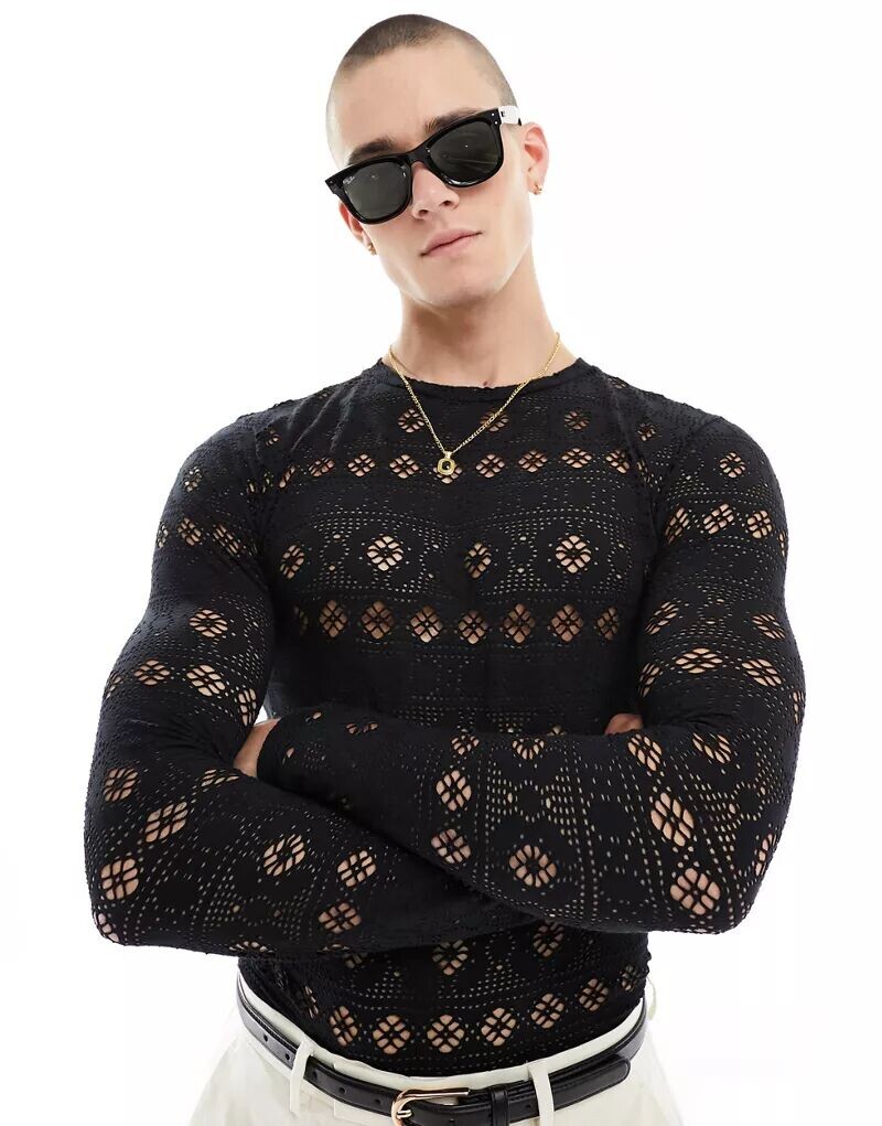 

Приталенная рубашка с длинными рукавами ASOS из ткани широкой вязки, связанной крючком