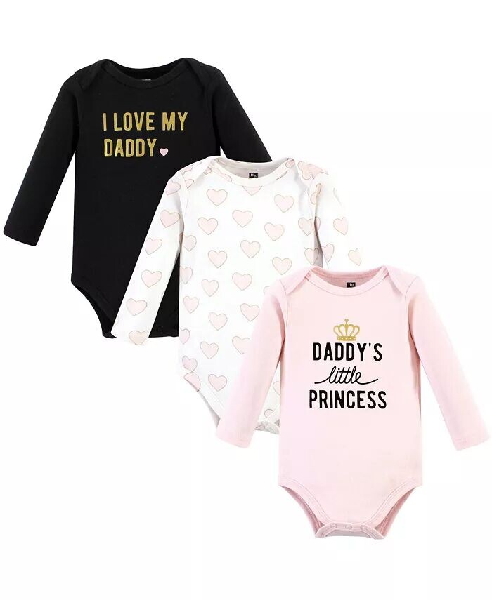 

Хлопковые боди с длинными рукавами для маленьких девочек, упаковка Daddys Princess, 3 шт., недоношенные дети Hudson Baby, розовый
