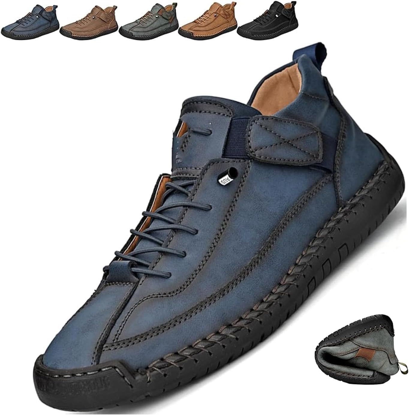 

Удобные ортопедические кроссовки, кожаная обувь ручной работы для мужчин, мужские повседневные мокасины ручной работы, слипоны для вождения Noworfewer, синий