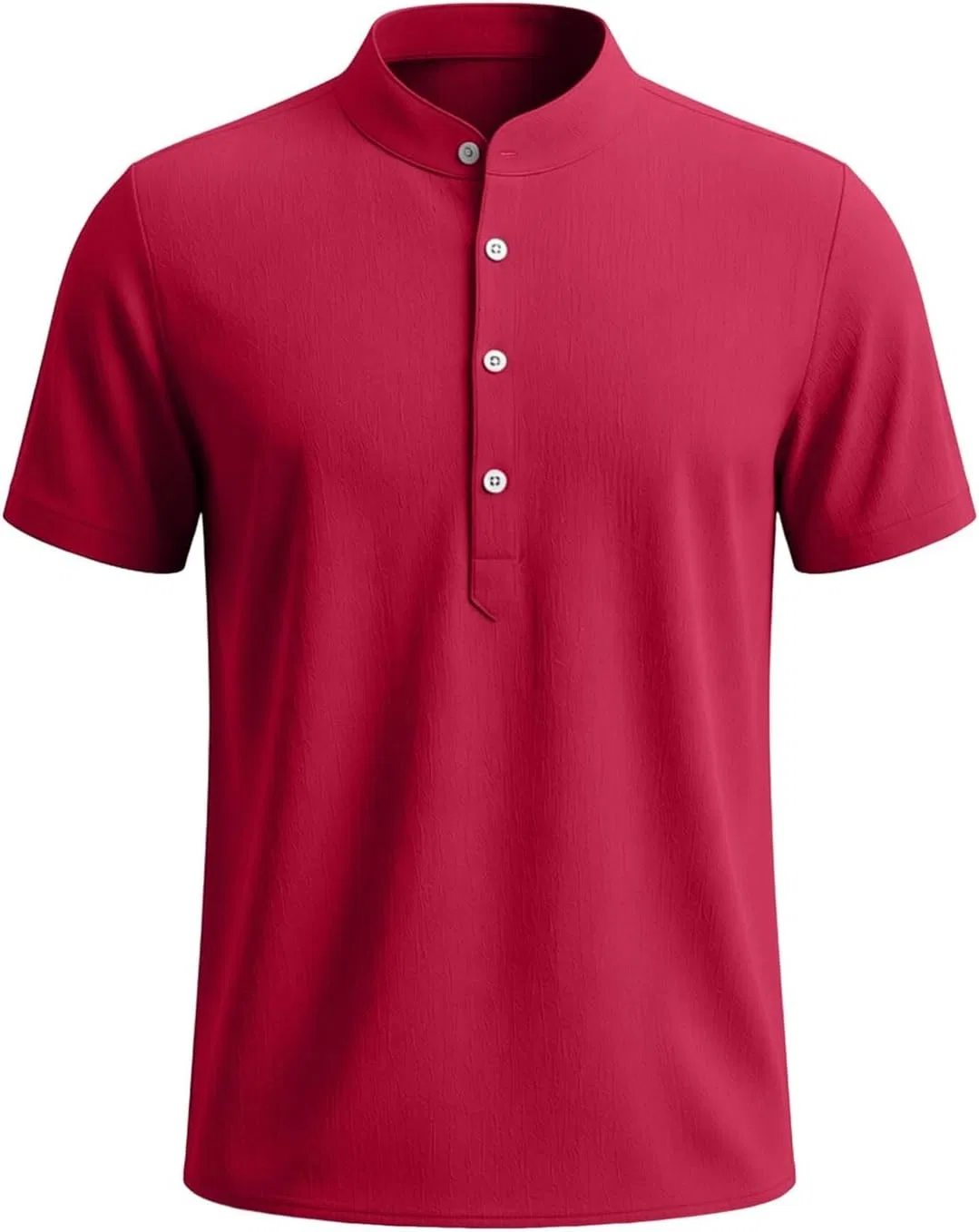 Футболка мужская с воротником-стойкой, повседневная, короткий рукав, Cotton Linen, A02_red — фото 4