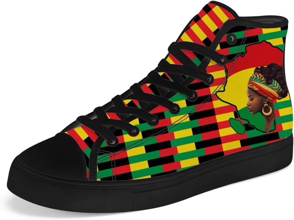 

Кеды на высокой подошве chebing Juneteenth с пан-африканским флагом для мужчин и женщин, высокие кроссовки на шнуровке, повседневная обувь, подарок для папы и мамы, 615 Multicolor