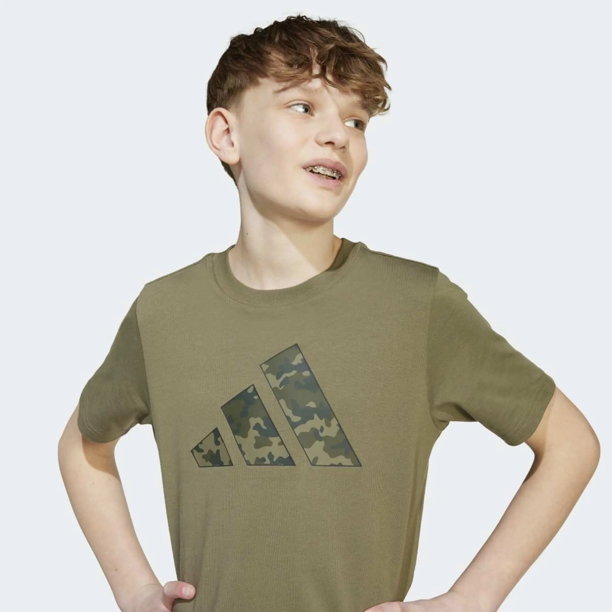 Детская футболка с камуфляжным принтом Kids Adidas, зеленый — фото 3