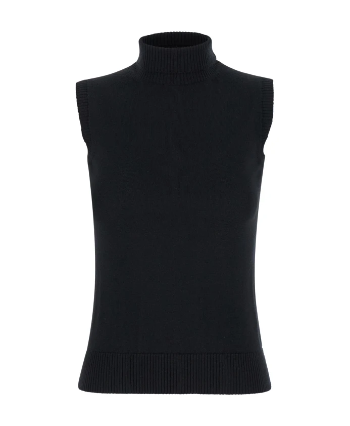 

Шерстяной топ без рукавов с ребристой вязкой Sportmax, черный