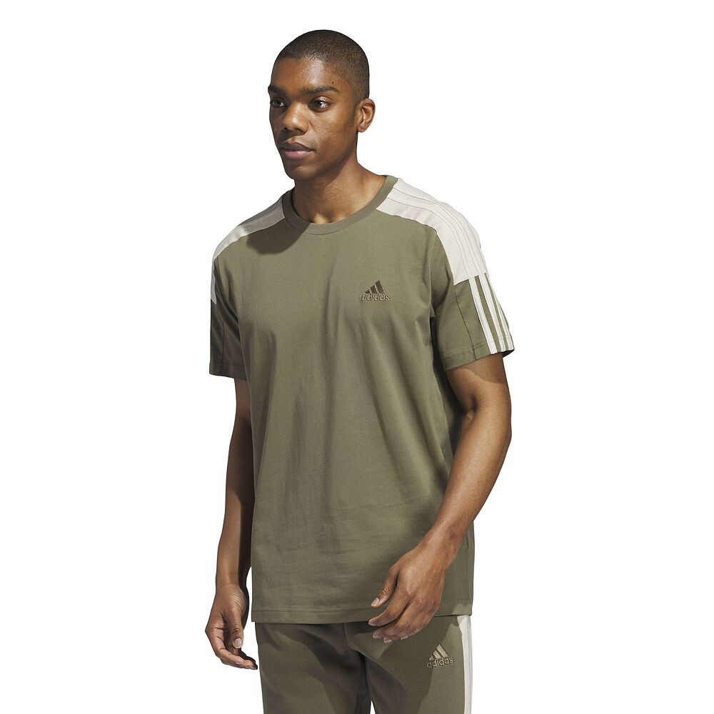 

Мужская спортивная футболка adidas Essentials с 3 полосками и цветными блоками Adidas, цвет Olive Putty Gray