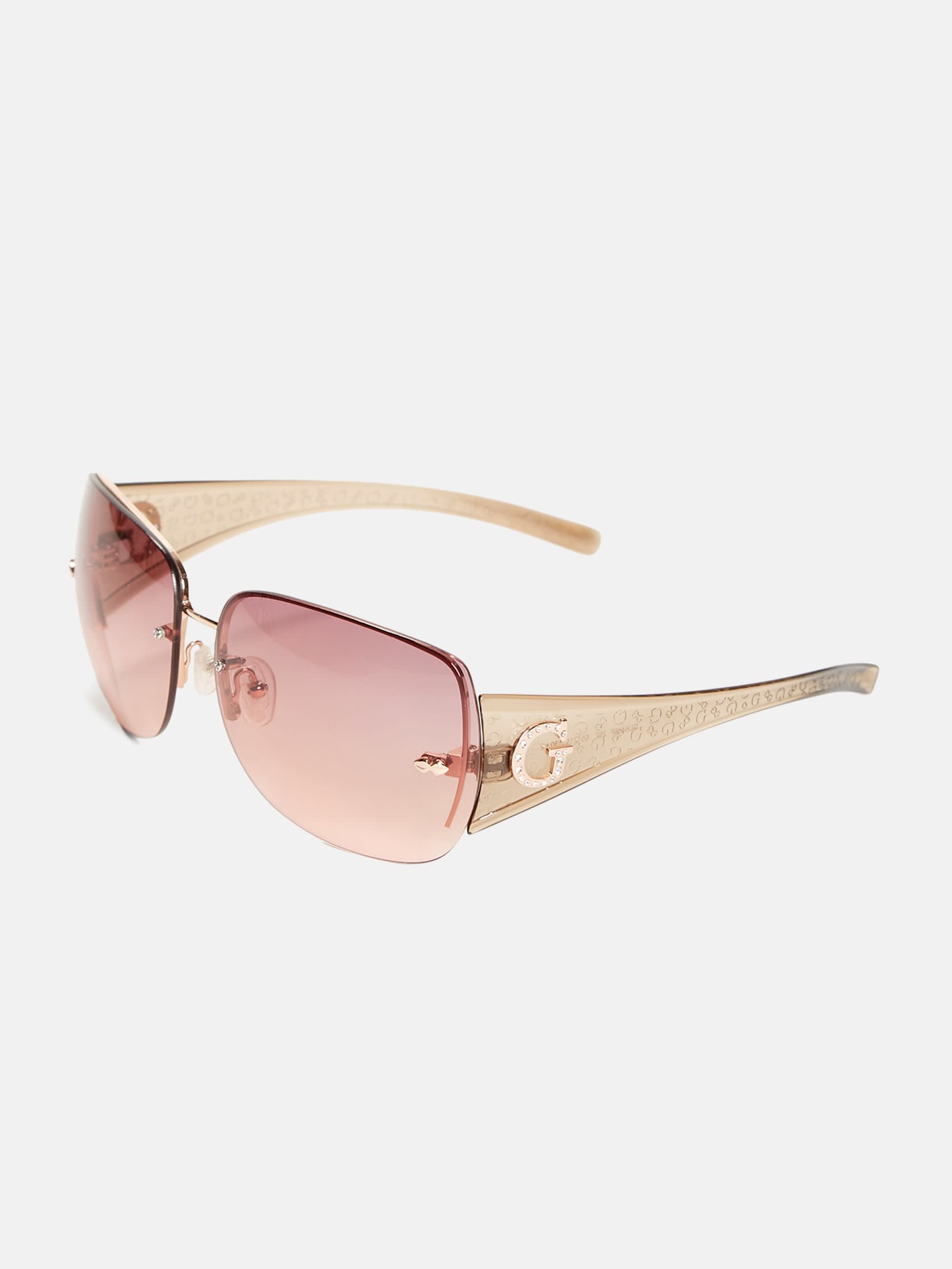 

Солнцезащитные очки без оправы квадратной формы Guess Factory, цвет shiny rose gold