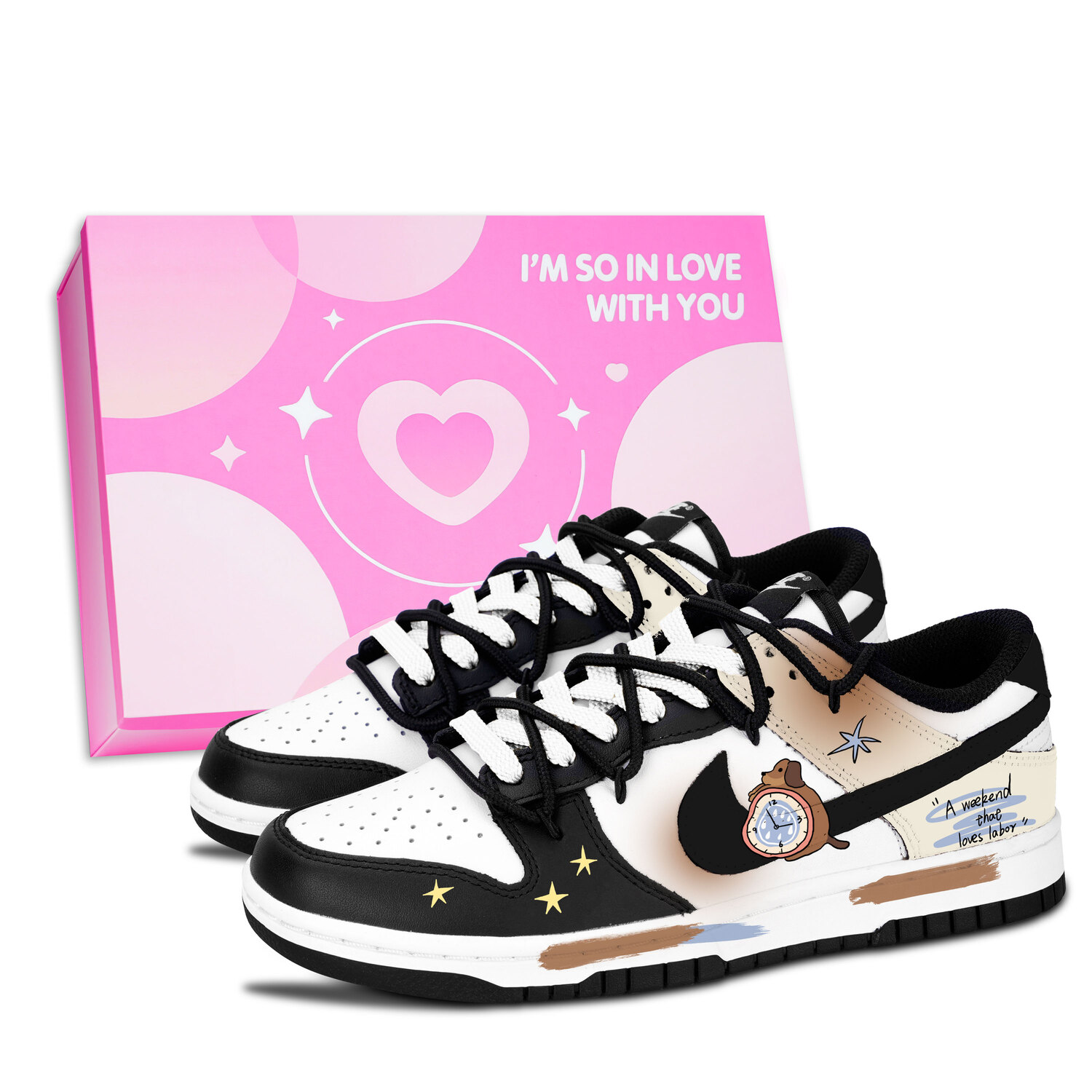 

Nike Низкие кожаные кроссовки Dunk Black White, Canine Zodiac с противоскользящим и износостойким покрытием, легкие и с амортизацией