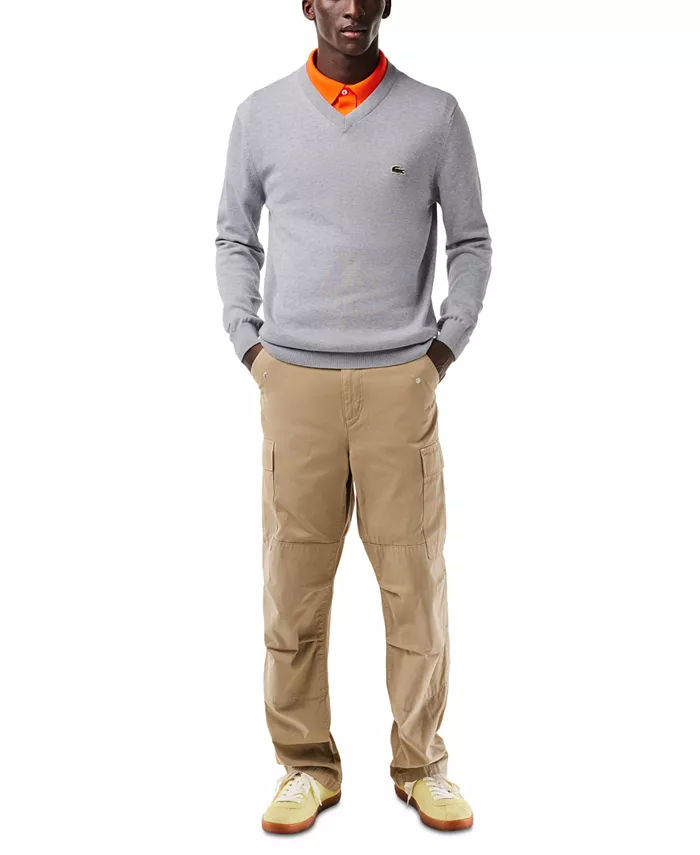 

Мужской свитер V-образным вырезом классического кроя однотонный Lacoste, серебро