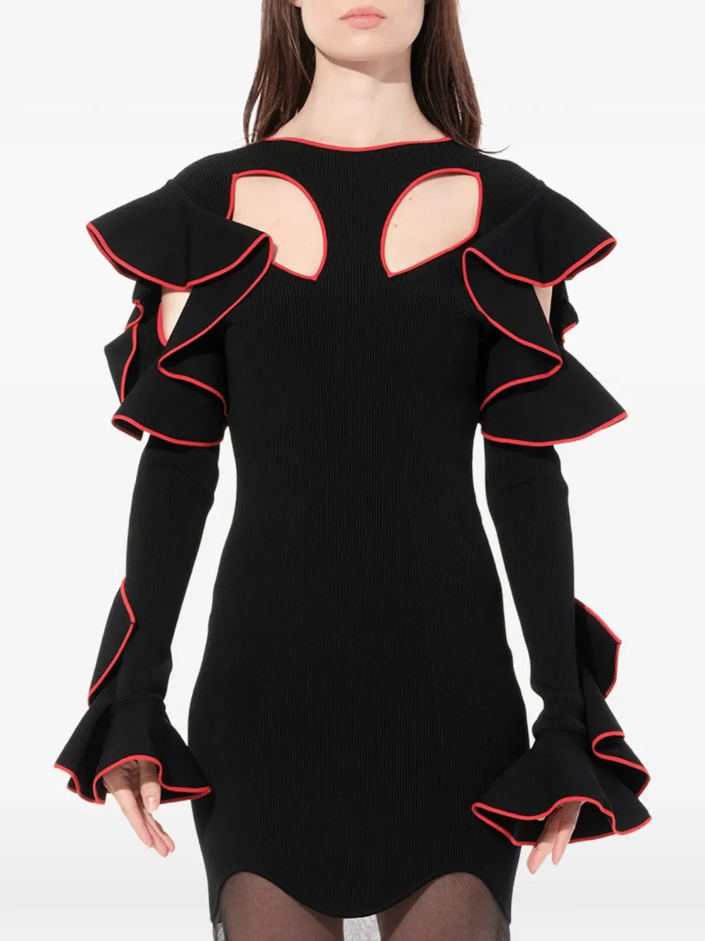Платье с оборками и вырезами Alexander Mcqueen, черный