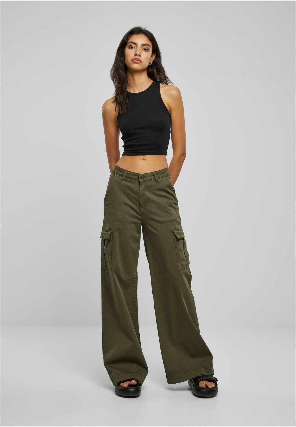 

Брюки с боковыми карманами Wide Leg Twill Urban Classics, оливковый