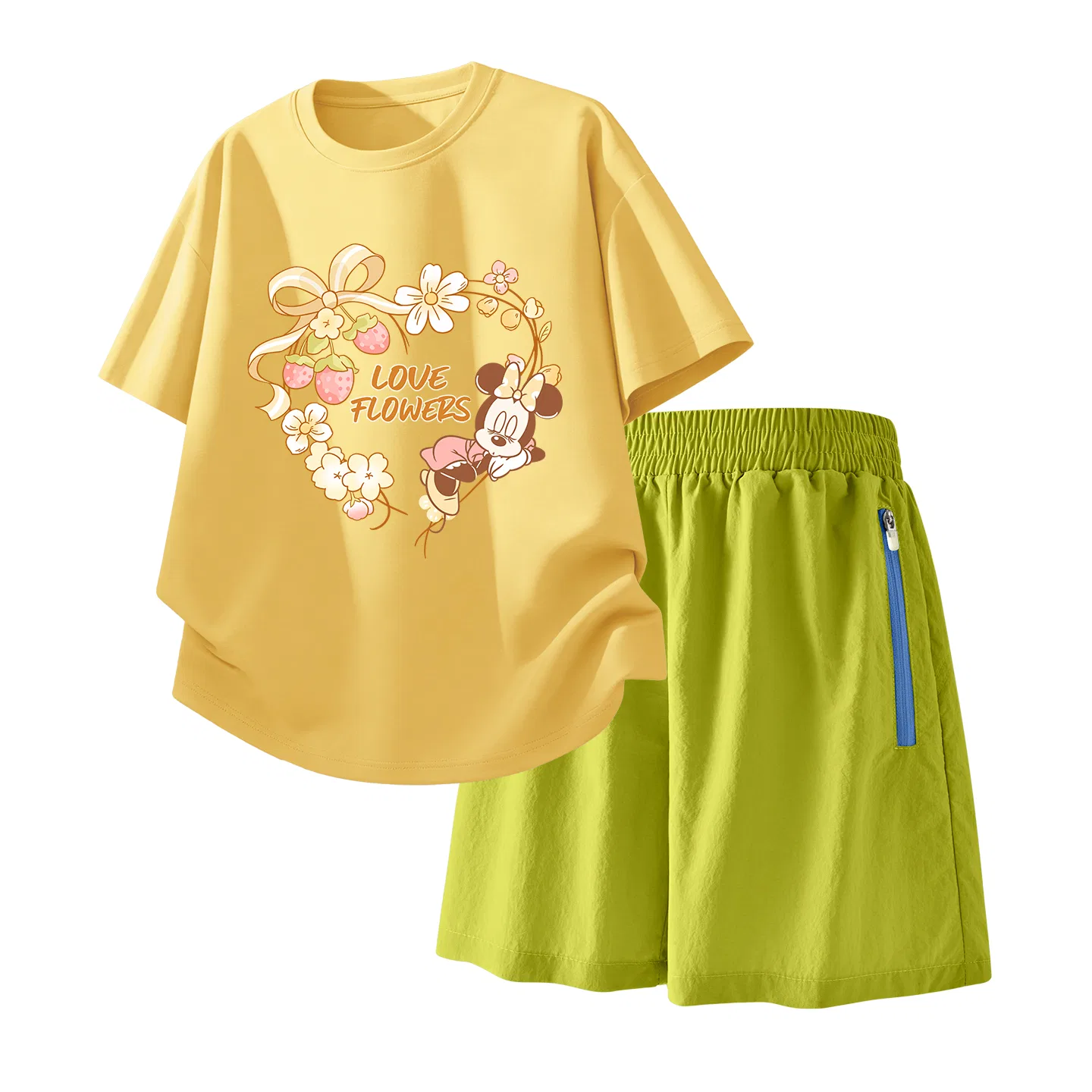 Детский спортивный костюм Casual Sportswear 2 Piece Set Disney, Di Ring Flower Cheese Yellow+Solid Color Camellia Green