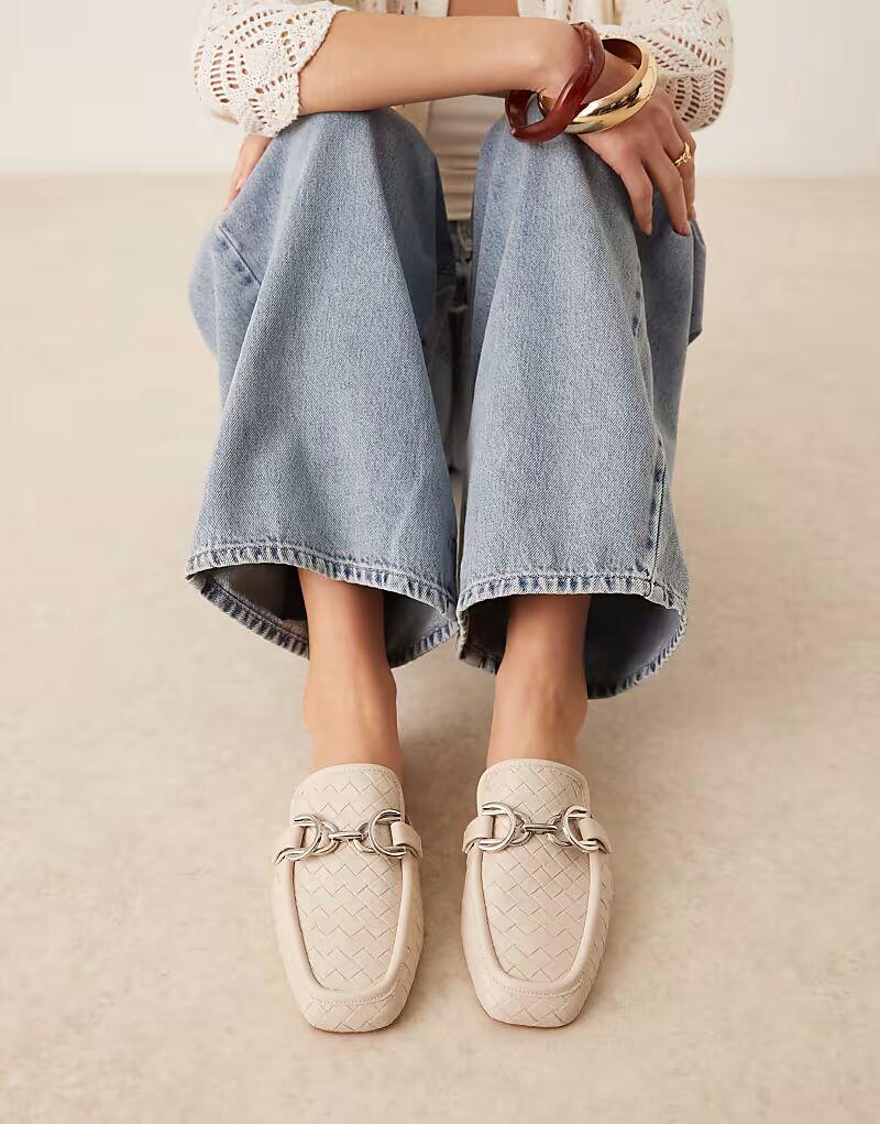 Широкие мозаичные мюли ASOS DESIGN на плоской подошве из ткани цвета «кремовый» ASOS DESIGN Wide Fit — фото 4
