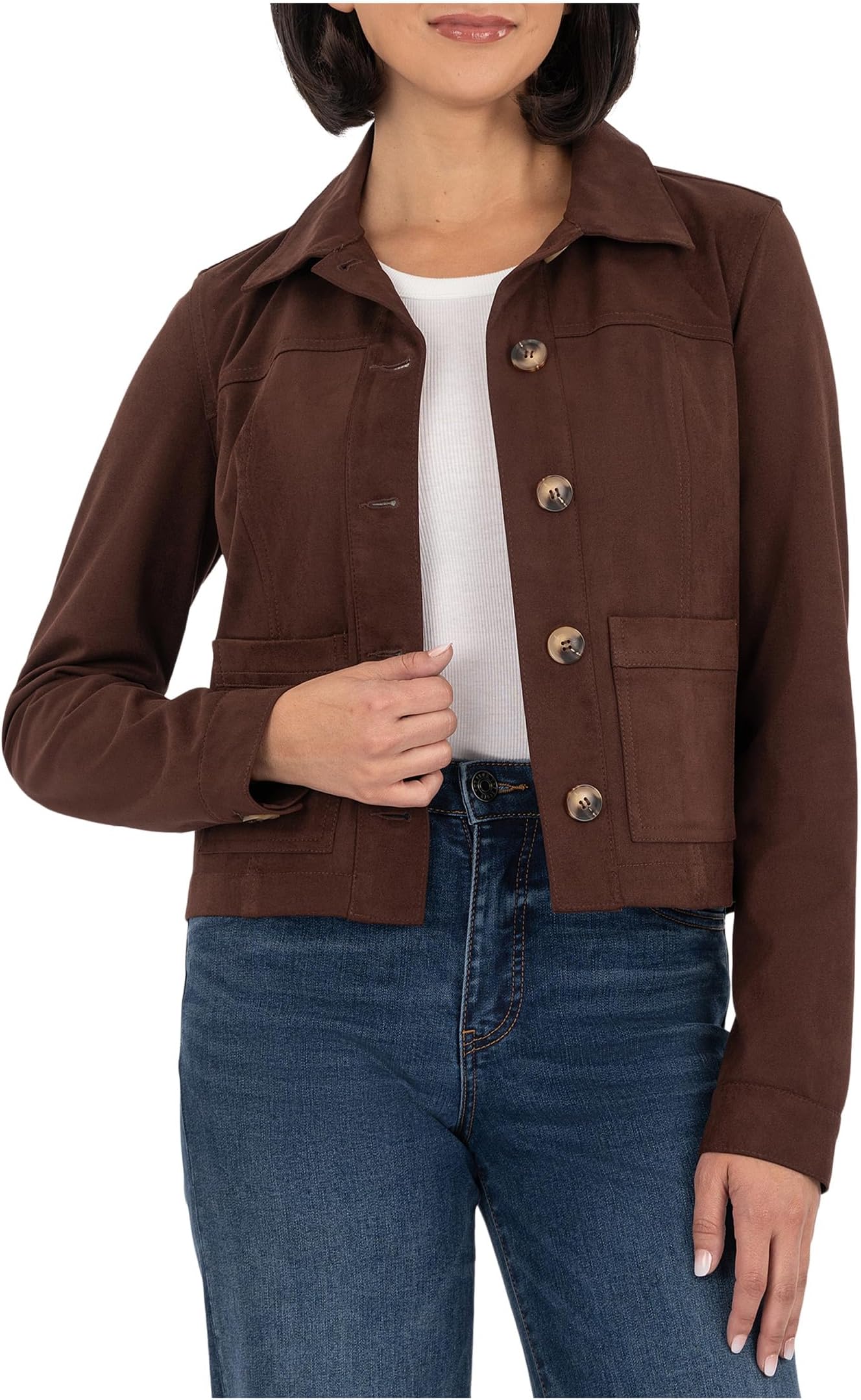 

Куртка KUT from the Kloth Matilda - Crop Trucker Jacket w/ Patch Pockets, цвет Chocolate