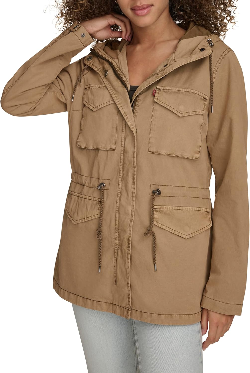 

Levi's Женская военная куртка с капюшоном и четырьмя карманами, Camel Cotton