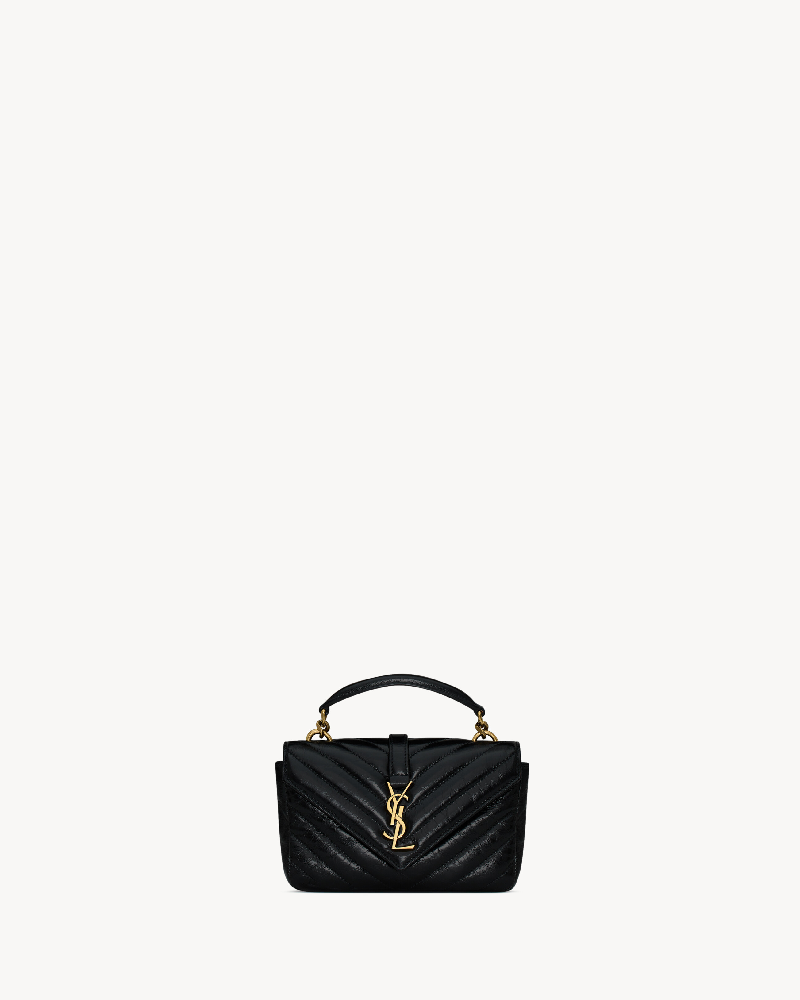 Мини-сумка COLLEGE на цепочке из блестящей состаренной кожи Saint Laurent, черный — фото 2