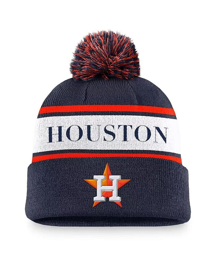 

Мужская темно-синяя вязаная шапка с манжетами и помпоном в полоску Houston Astros Team Nike, синий