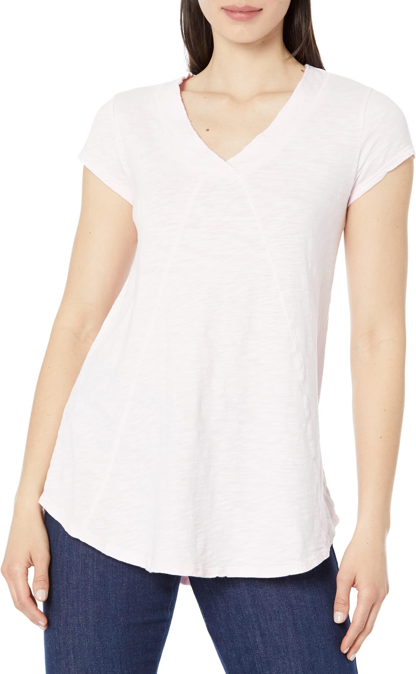 

Футболка Mod-o-doc Slub Jersey Seamed V-Neck Tee, цвет Pink Mallow