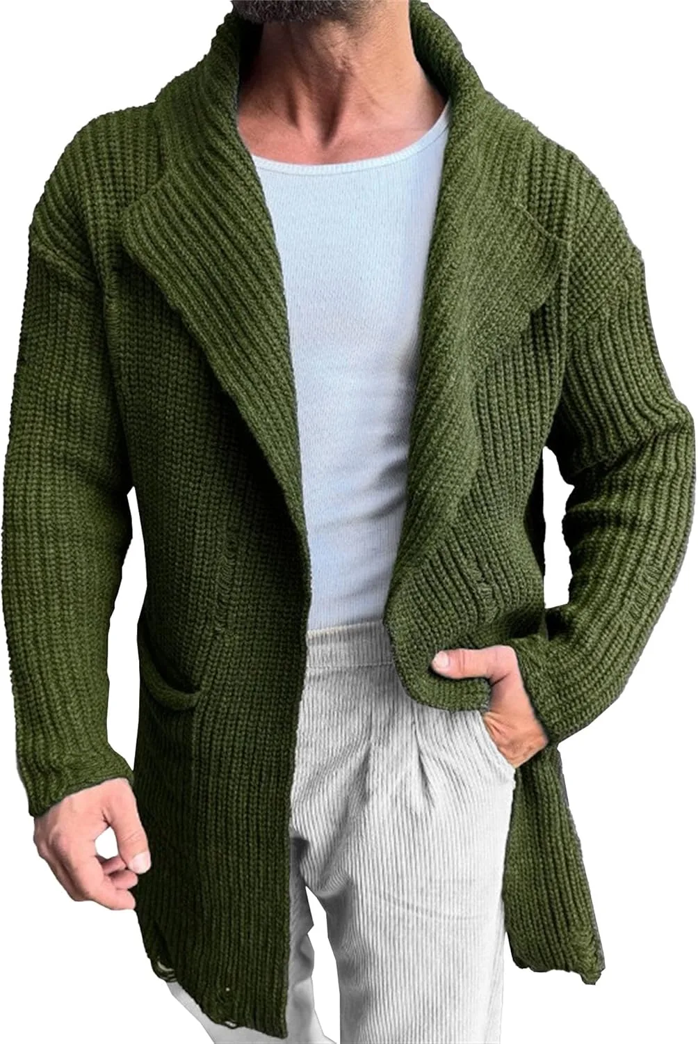 

Мужской кардиган с шалью воротником, свободный, с карманами QOAAIE