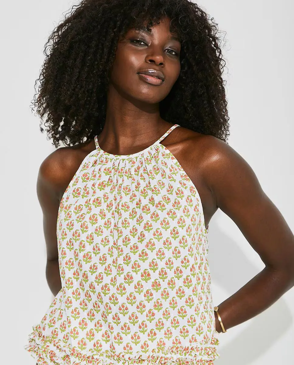 

Женская хлопковая блузка с цветочным принтом и воротником-хомутом Naëlle, цвет Crema