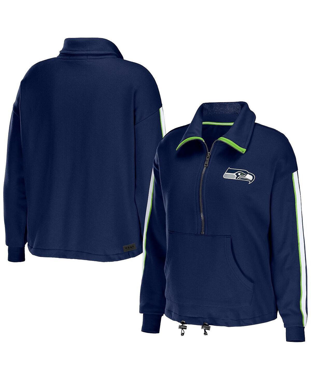 

Женский темно-синий топ с молнией до половины длины в полоску с логотипом Seattle Seahawks WEAR by Erin Andrews, темно-синий