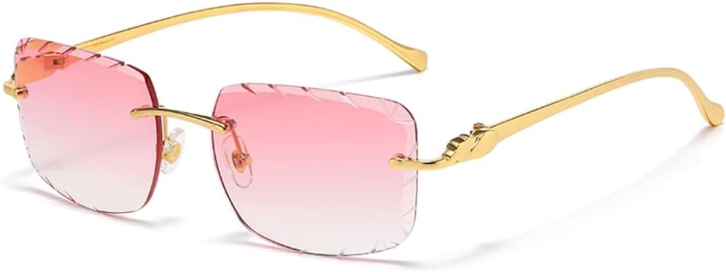 

Солнцезащитные очки без оправы с хромированными линзами для мужчин и женщин, металлическая оправа с рисунком головы леопарда, ретро-стиль, защита от УФ-излучения UV400, для путешествий TVTBBVV, Pink C6