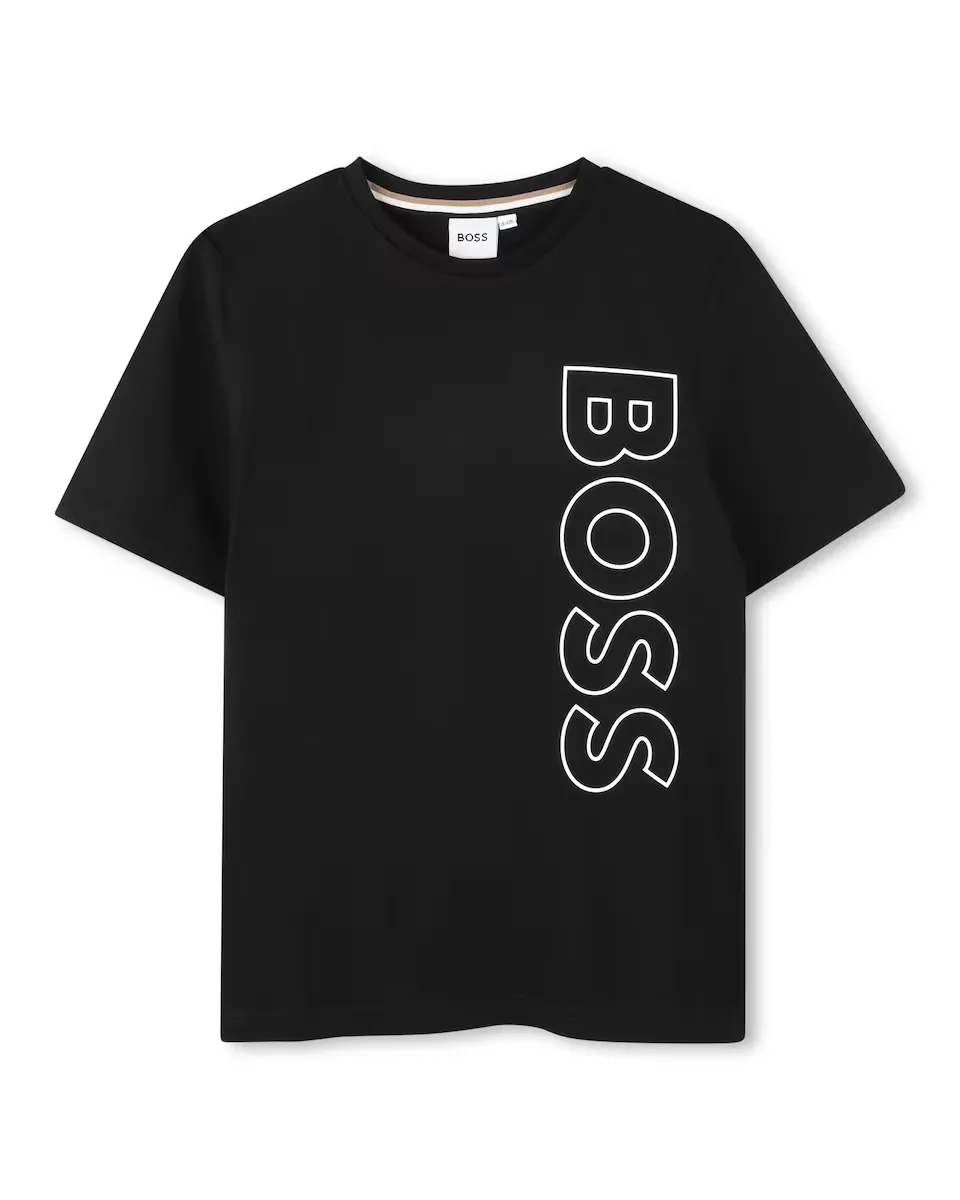 

Футболка для мальчика из 100% хлопка с вертикальным логотипом BOSS Kidswear, черный