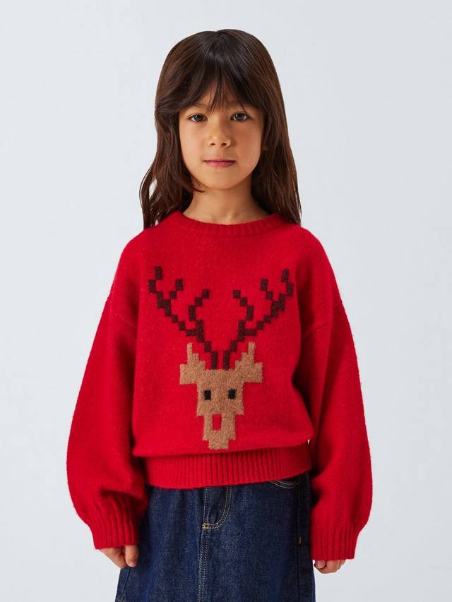 

Детский свитер с оленями John Lewis, Red, Multi