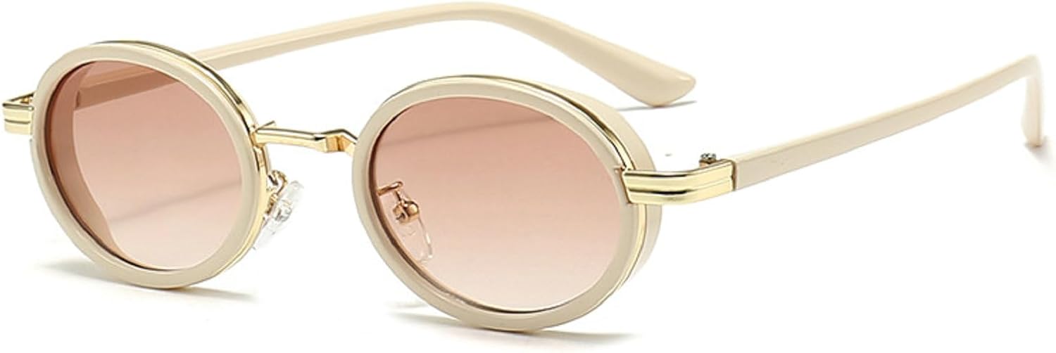 

Маленькие овальные панк-солнцезащитные очки для мужчин, винтажные, полуметаллические, женские, градиентные, UV400, голубые, чайные солнцезащитные очки mincl, Champagne