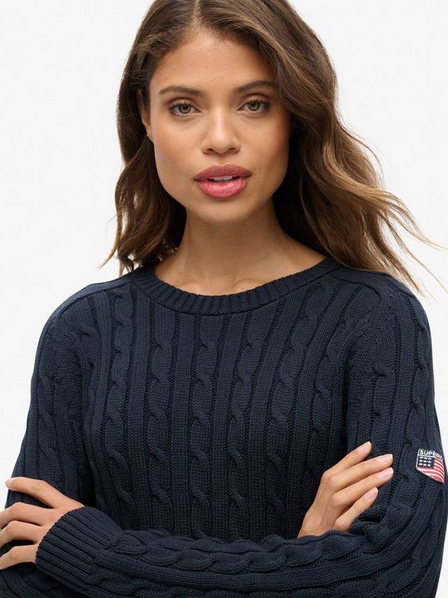 Органический хлопковый свитер свободного покоя с косой вязкой Superdry, Deep Navy — фото 4