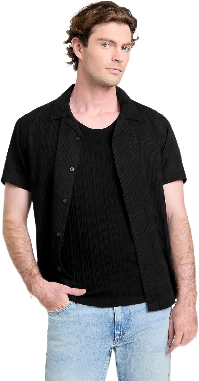 

GUESS Мужская рубашка с коротким рукавом Moss Dobby, Black