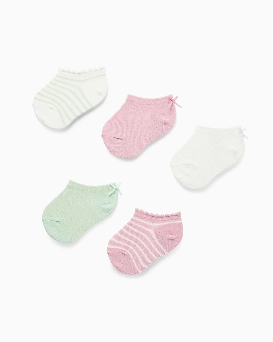 

Набор из 5 вязанных носков для девочки с полосками и бантиком Zippy, розовый