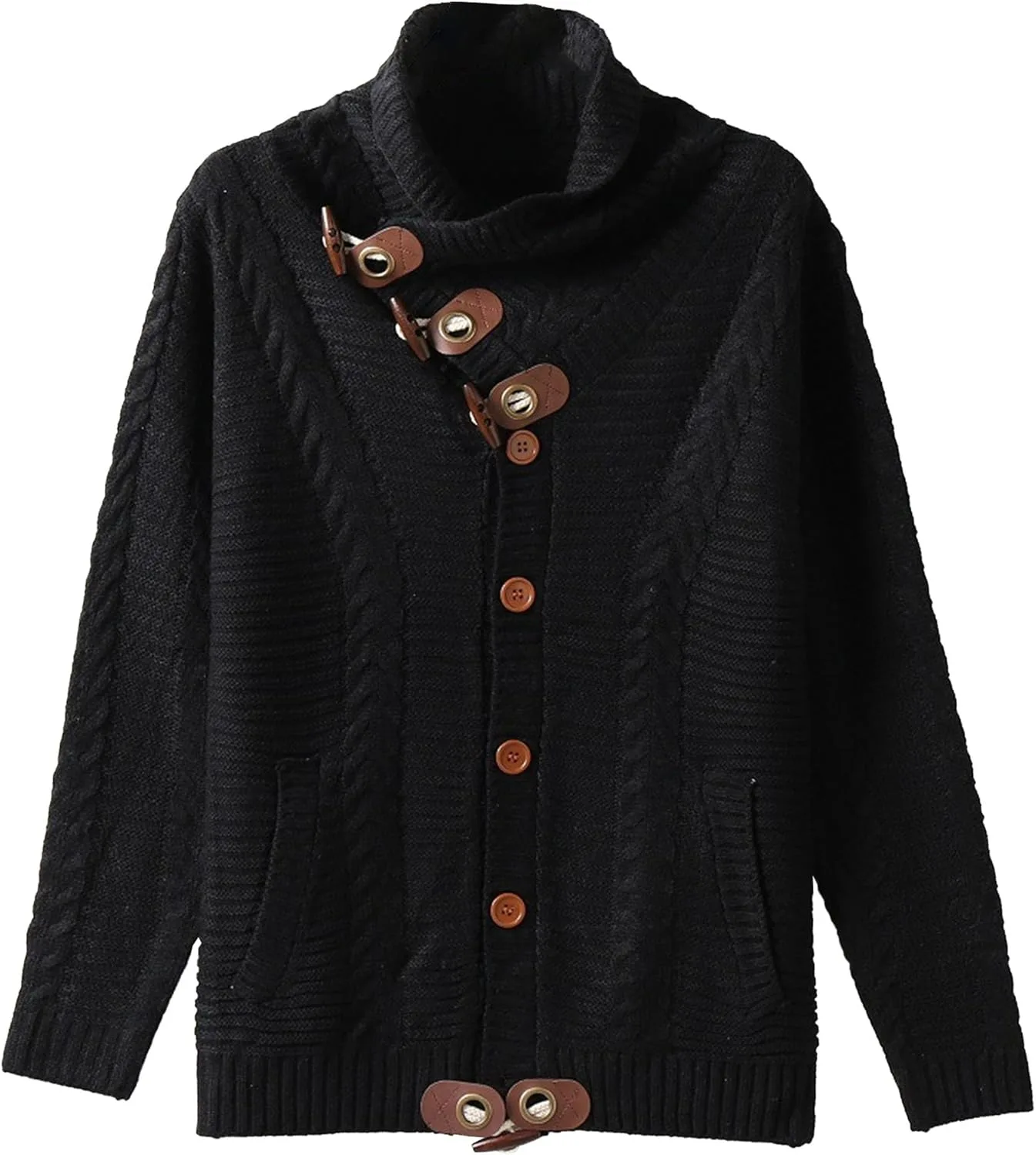 

Мужской кардиган с высоким воротником и кабельной вязкой DGHM-JLMY