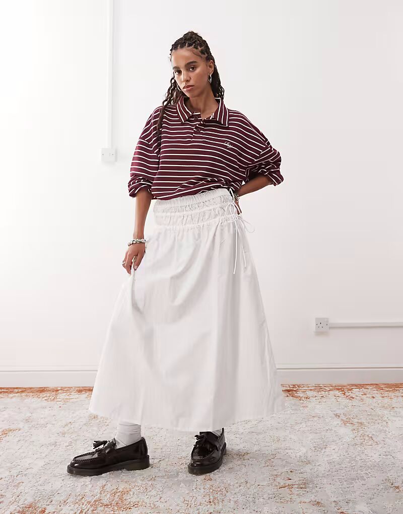 

Юбка миди в стиле вестерн с завязками по бокам из белого поплина Reclaimed Vintage