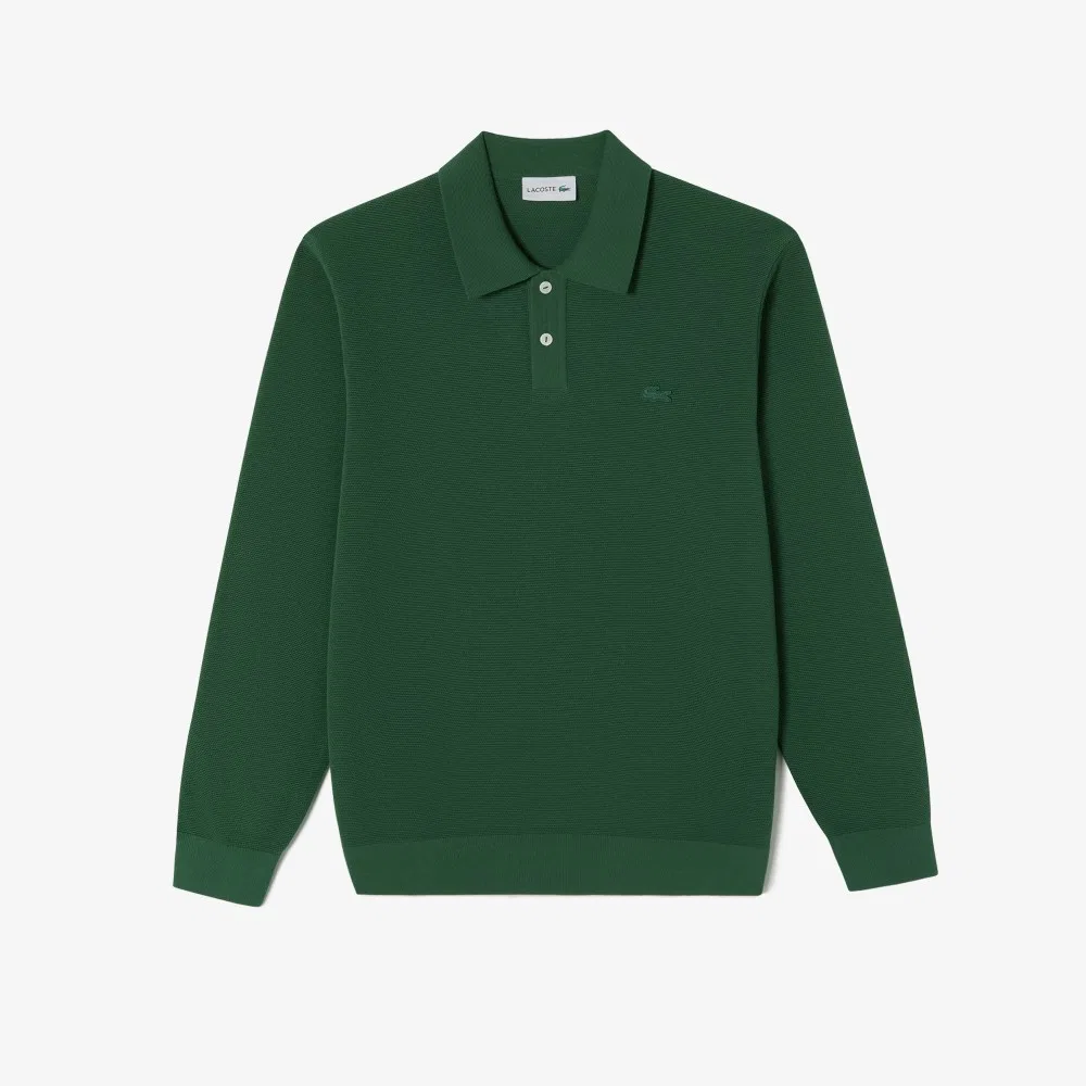 Мужской длинный пике-свитер-поло зелёный от Lacoste — фото 4