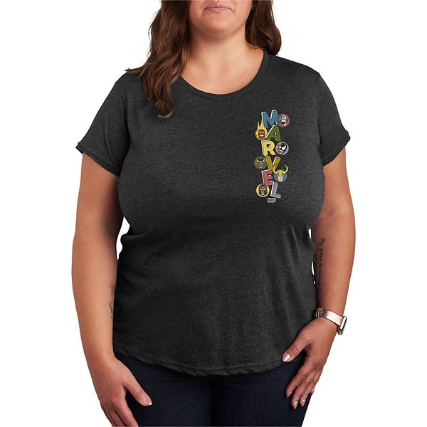 

Футболка с принтом Villains Stacked, Plus size Marvel, Heather Charcoal